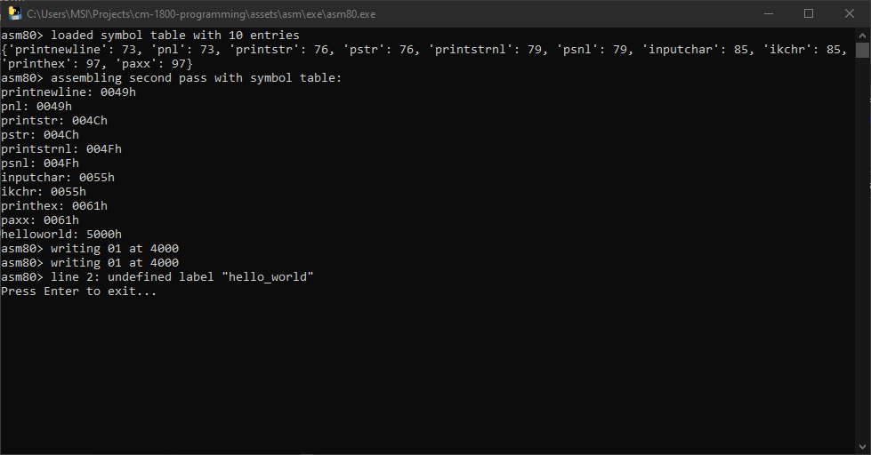 Пример сообщения об ошибке