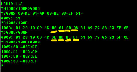 Пример употребления команды `C`
